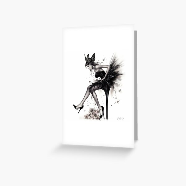 Item preview, Original Femme Fatale Stiletto Fairy in Black and White Artwork designed and sold by SelectiveArt.