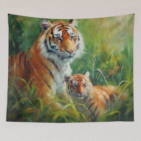 Item preview, Beautiful Oil painting of tiger mother and her cub designed and sold by SPECTRA005.