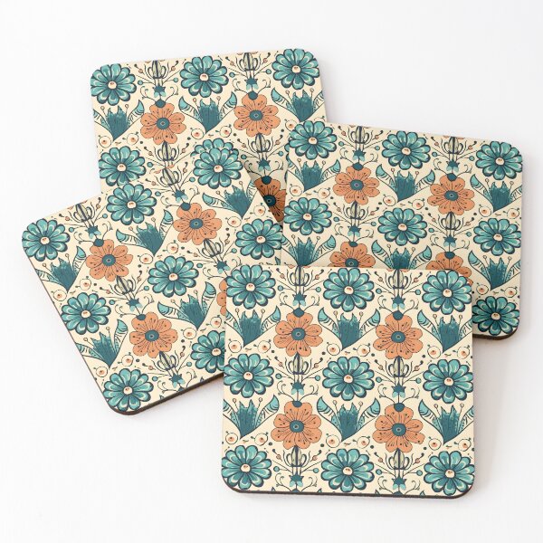 Item preview, Floral Bohemian Bliss in Turquoise and Orange designed and sold by SelectiveArt.