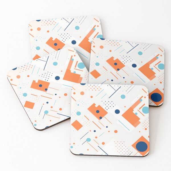 Item preview, Like a Droid 3, minimalist tech pattern, clean paneling, looks like futuristic traffic, dots, orange, navy, light blue, white, robots and technology. designed and sold by FoxRobinRabbit.