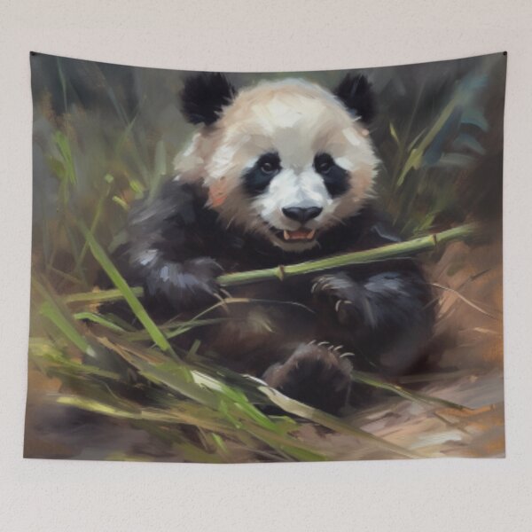 Item preview, Beautiful Oil painting of a baby panda eating bamboo designed and sold by SPECTRA005.