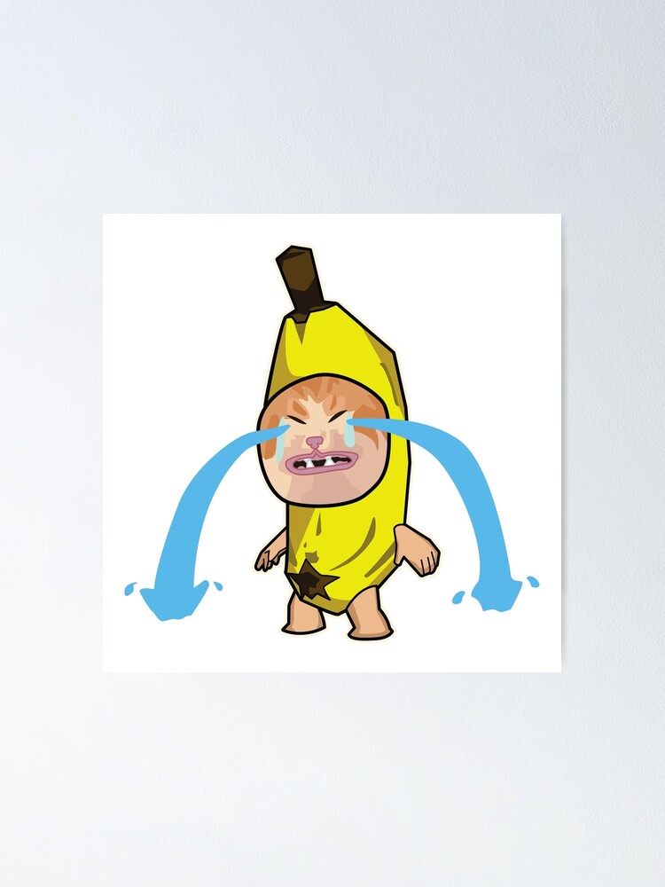 Banana Cat Meme Vector Isolated On Yellow Background. Funky Crying