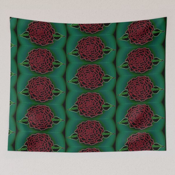 Item preview, Red Rose Green Aura Hand Drawn Folk Artwork designed and sold by Earth Nature Creations.