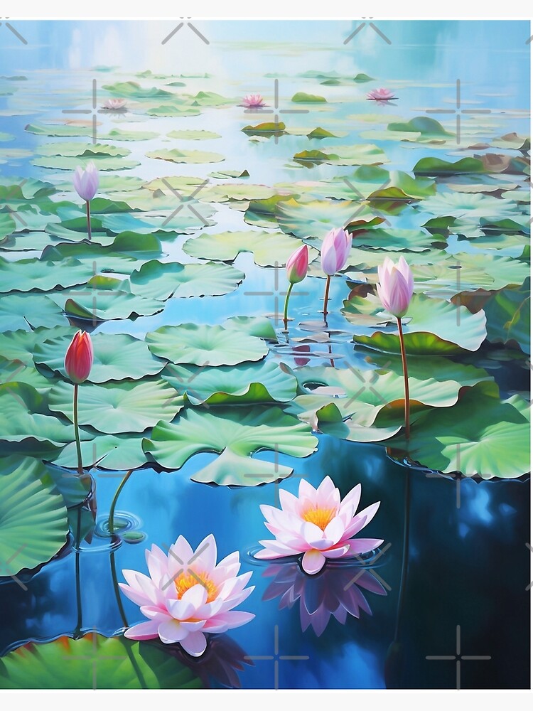 Tranquil water lilies pond ! Round canvas painting! Ready to hang on wall