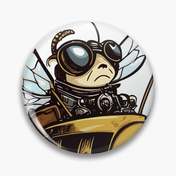 Item preview, A determined bee wearing aviator goggles piloting a tiny steampunk-inspired airship designed and sold by thematics.