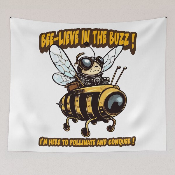 Item preview, A determined bee wearing aviator goggles piloting a tiny steampunk-inspired airship designed and sold by thematics.