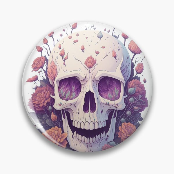 Aperçu de l'œuvre Tête de crâne recouverte de fleurs dessus illustration d'art numérique hallowenn créée et vendue par Sashindra Wijayarathna.