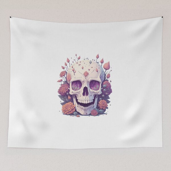 Item preview, Skull head covered with flowers on it hallowenn digital art illustration designed and sold by Sashindra Wijayarathna.