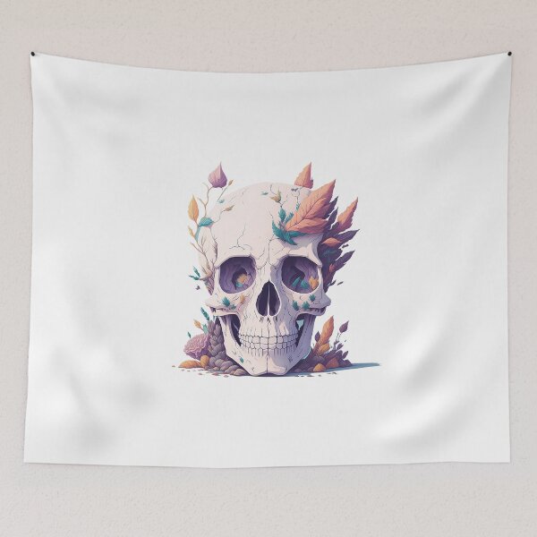 Item preview, Skull head covered with flowers on it hallowenn digital art illustration designed and sold by Sashindra Wijayarathna.
