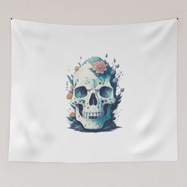 Item preview, Skull head covered with flowers on it hallowenn digital art illustration designed and sold by Sashindra Wijayarathna.