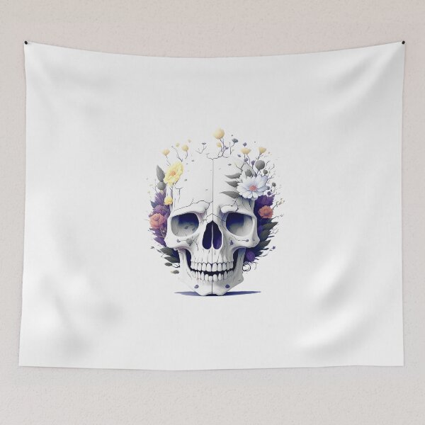 Item preview, Skull head covered with flowers on it hallowenn digital art illustration designed and sold by Sashindra Wijayarathna.