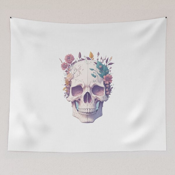 Item preview, Skull head covered with flowers on it hallowenn digital art illustration designed and sold by Sashindra Wijayarathna.