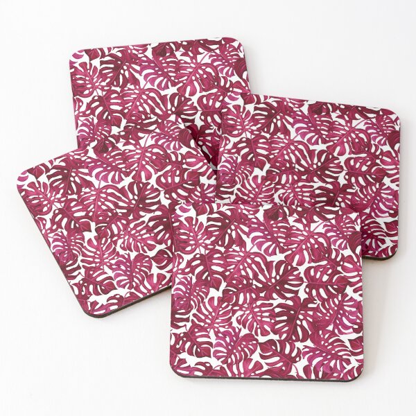 Item preview, Watercolor Hand Drawn Tropic Monstera Leaves viva magenta designed and sold by Olena Kovalova Design.