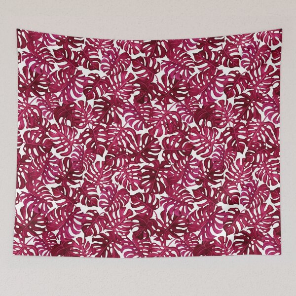 Item preview, Watercolor Hand Drawn Tropic Monstera Leaves viva magenta designed and sold by Olena Kovalova Design.