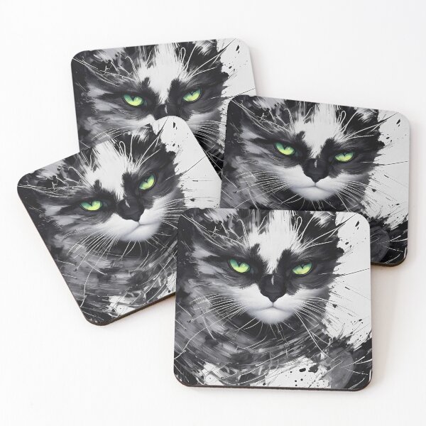 Item preview, Black and White cat with Vibrant eyes designed and sold by TrickstersTrove.