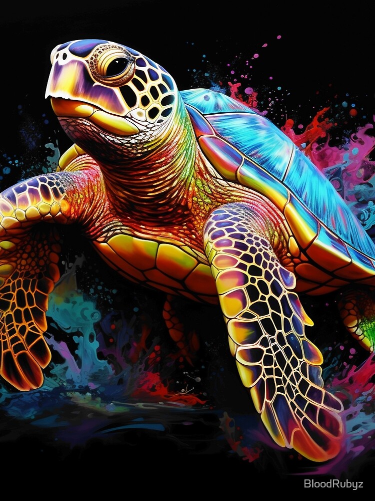 Thumbnail 3 of 3, Scarf, Colorful turtle designed and sold by BloodRubyz.