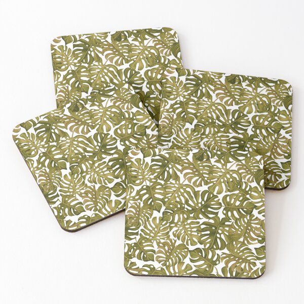 Item preview, Watercolor Hand Drawn Tropic Monstera Leaves warm green designed and sold by Olena Kovalova Design.