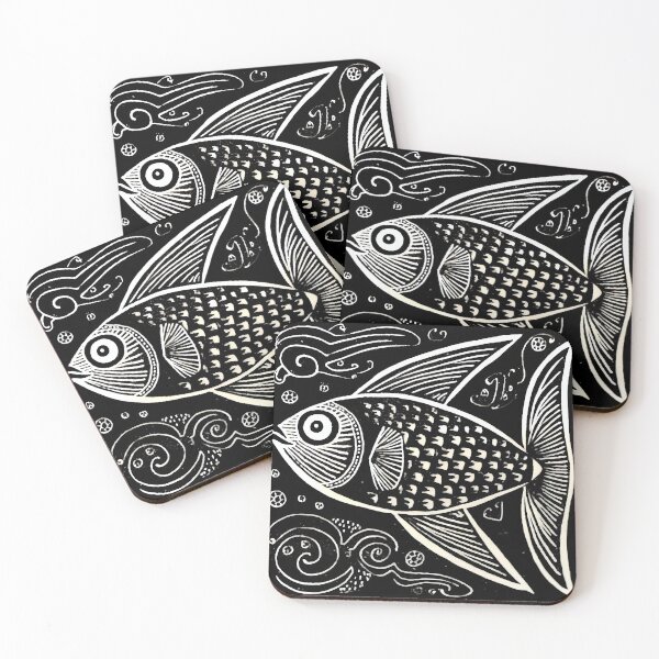 Item preview,  woodcut-inspired fish animal design prehistory artwork designed and sold by TommyRoad.