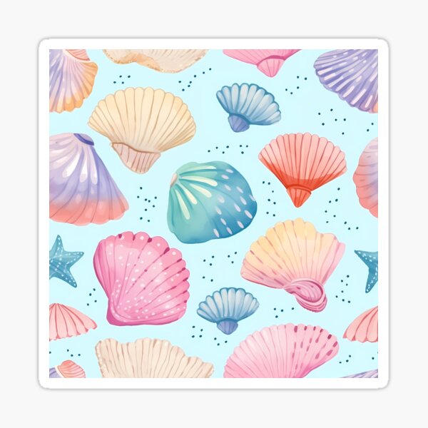 Watercolour Pastel Seashells Seamless Pattern Sticker for Sale by