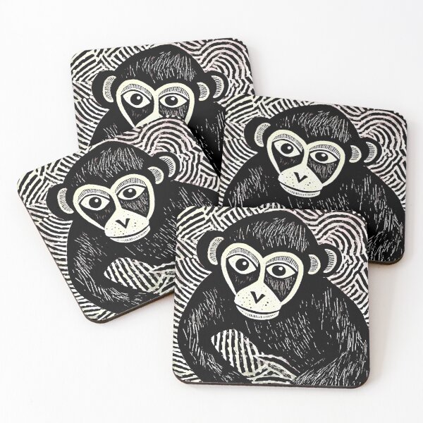Item preview, woodcut-inspired monkey animal design prehistory artwork designed and sold by TommyRoad.