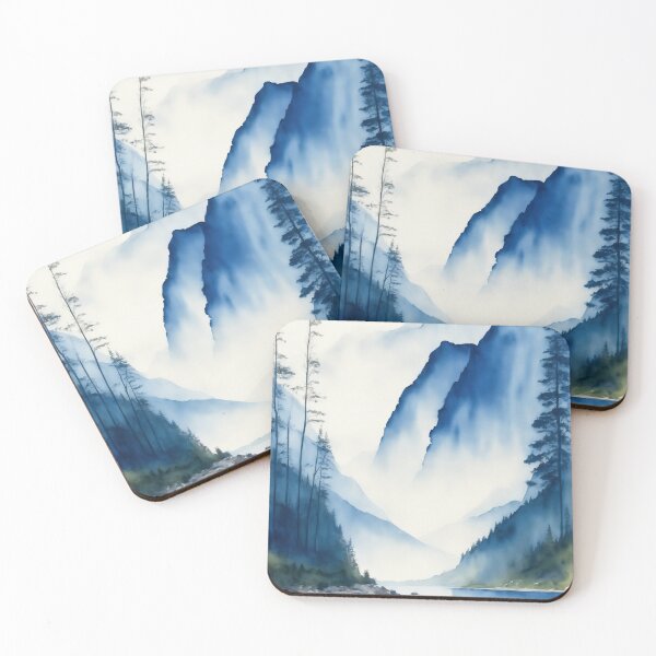Item preview, Blue Watercolour Forest Lake Landscape designed and sold by RossWilson12.