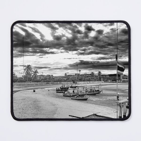 Item preview, Maritime silence: Boats on a beach in Hua Hin in black and white designed and sold by franck380.