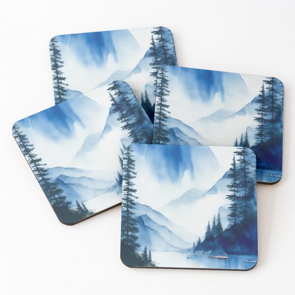 Item preview, Blue Watercolour Forest, Lake & Mountains Landscape designed and sold by RossWilson12.