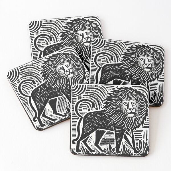 Item preview, woodcut-inspired lion animal design prehistory artwork designed and sold by TommyRoad.