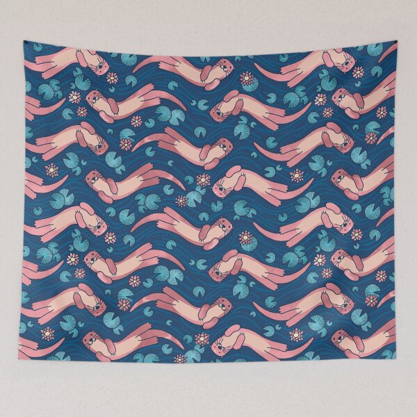 Item preview, Otter and Water Lily Blue and Pink designed and sold by Markéta Stengl.