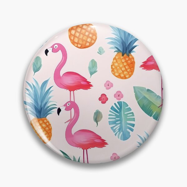 Aperçu de l'œuvre Flamants roses, ananas et fleurs à l'aquarelle, modèle sans couture créée et vendue par PatternStudios.