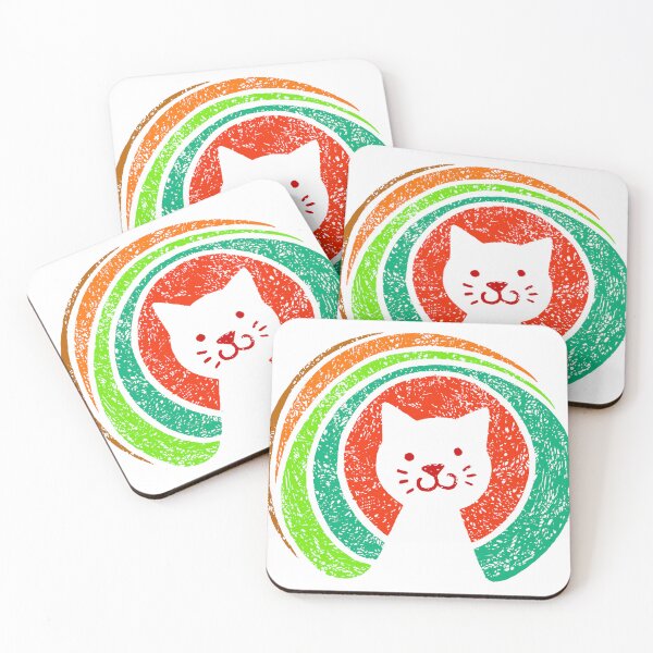 Item preview, Open Souce Cat Face Rainbow Colors On Light Background designed and sold by Wiggly Lines.