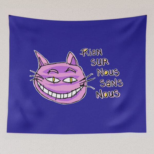 Item preview, Cheshire cat - nothing about us without us - blue background - large designed and sold by MentaLee.