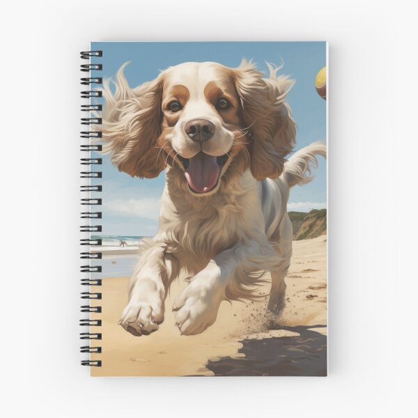 Item preview, partly colored white and golden cocker spaniel playing with a ball on the beach. designed and sold by neerajgenius.