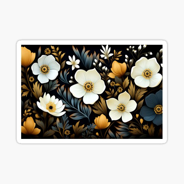 Spring floral pattern illustration. Spring flowers on black background Sticker