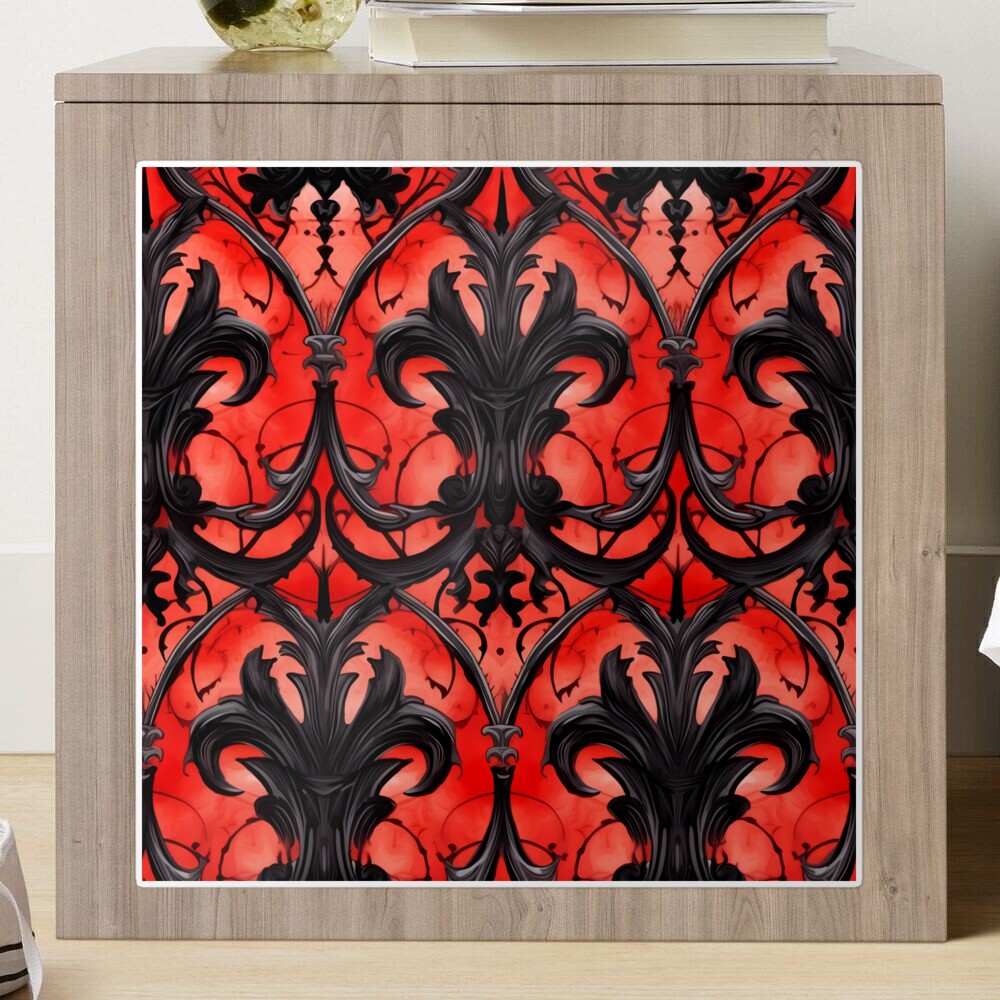 Victorian Gothic Style Seamless Pattern with Watercolor Red, Black