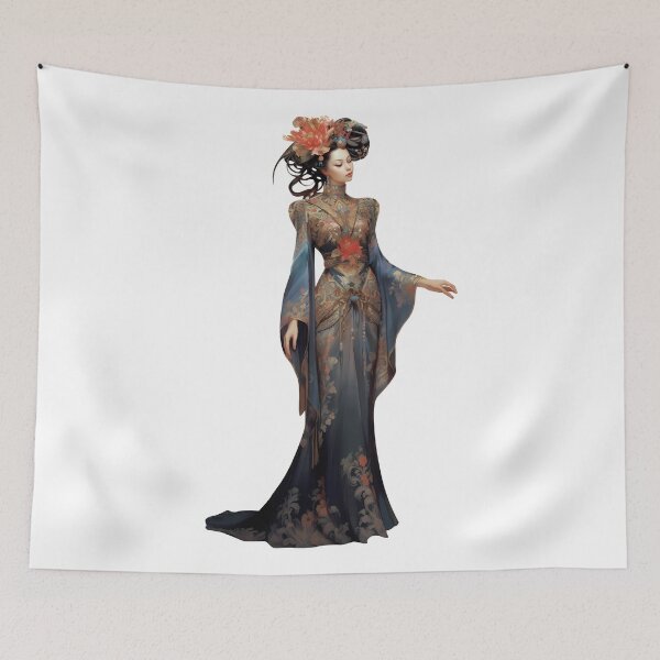 Item preview, Graceful Japanese woman in a vibrant kimono, radiating elegance designed and sold by BogatyrovaOlena.
