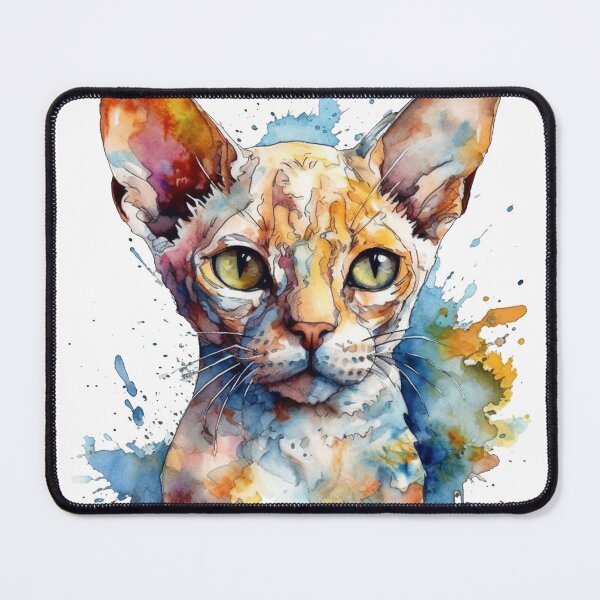 Aperçu de l'œuvre Watercolor Whiskers - Devon Rex Cat Painting for Elegant Feline-Loving Gifts créée et vendue par DooodleGod.