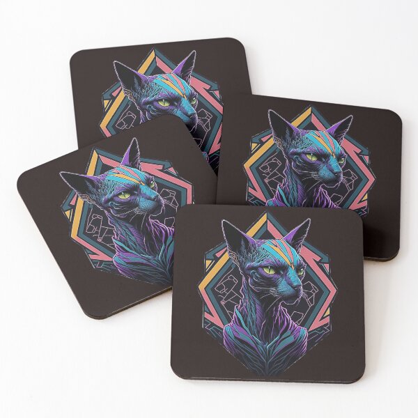 Item preview, Hexagonal Elegance: Cyberpunk Portrait of Don Sphynx Cat designed and sold by Minpadesign.