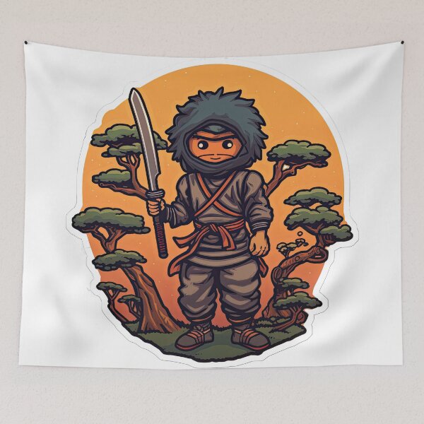 Item preview, A ninja stands with a machete near a banzai tree. designed and sold by abmkf.