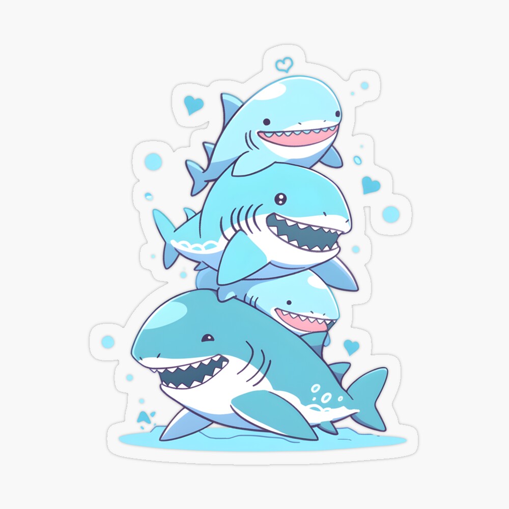 Cute Kawaii Shark Family - Fun and Playful Ocean Theme Design