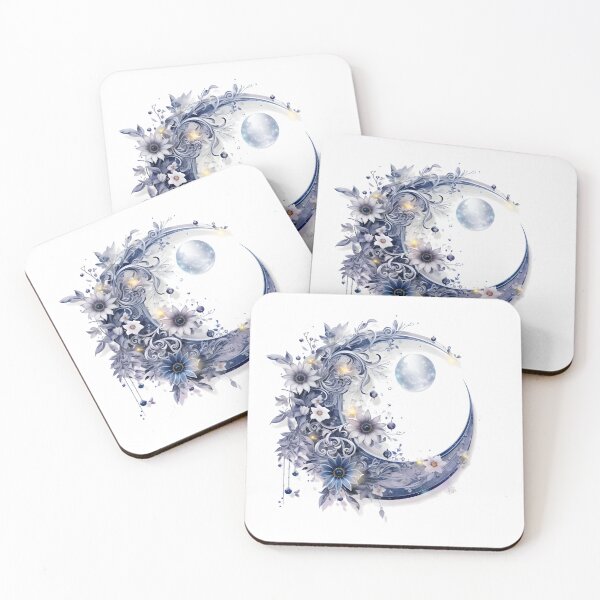 Item preview, Enchanting Grey Floral Moon Motif Illustration, Celestial Magic designed and sold by ShreyaaArts.