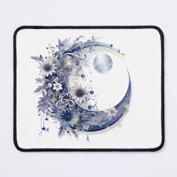 Item preview, Enchanting Grey Floral Moon Motif Illustration, Celestial Magic designed and sold by ShreyaaArts.