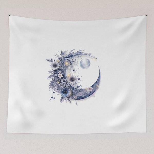 Item preview, Enchanting Grey Floral Moon Motif Illustration, Celestial Magic designed and sold by ShreyaaArts.