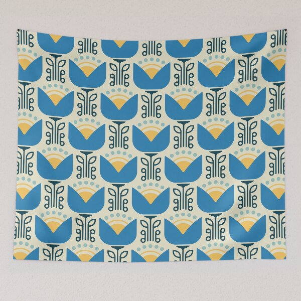 Item preview, KF 0058 C - Retro Vintage Flower Minimalist 70s Modern Geometric Floral Pattern designed and sold by KhakiFinch.