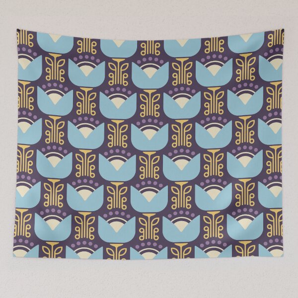 Item preview, KF 0058 D - Retro Vintage Flower Minimalist 70s Modern Geometric Floral Pattern designed and sold by KhakiFinch.