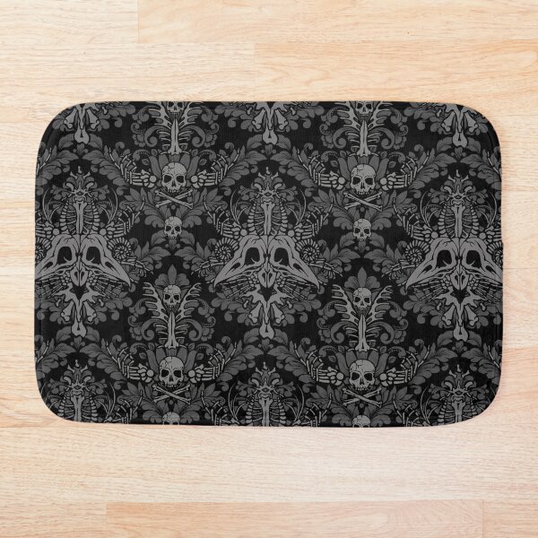 Item preview, Dark victorian gothic damask bones pattern made out of skulls and bones in teal and black designed and sold by RedFinchDesigns.