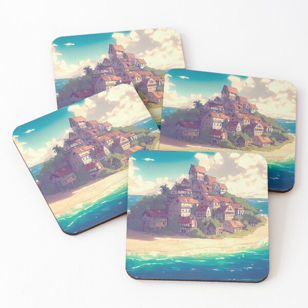 Item preview, Scenic Styles Seaside Serenity: An Anime Island Townscape Painted with Tranquil Brushstrokes designed and sold by ScenicStyles.