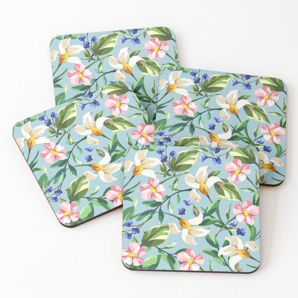Item preview, Floral pattern with colorful flowers on blue designed and sold by Naddya.