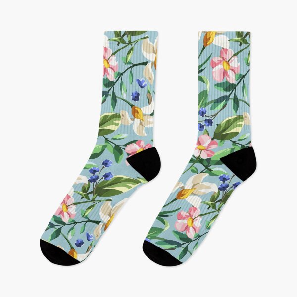 Item preview, Floral pattern with colorful flowers on blue designed and sold by Naddya.