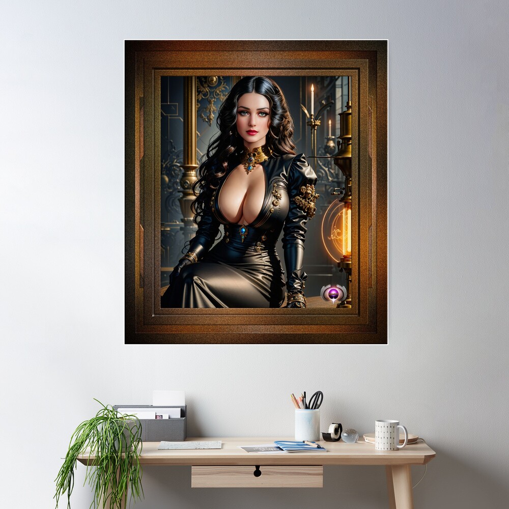 Helenae Ostera In The Industrial Lab Of Professor Oksentor Stunning Sci-Fi AI Concept Art Portrait by Xzendor7 Wall Decor Poster